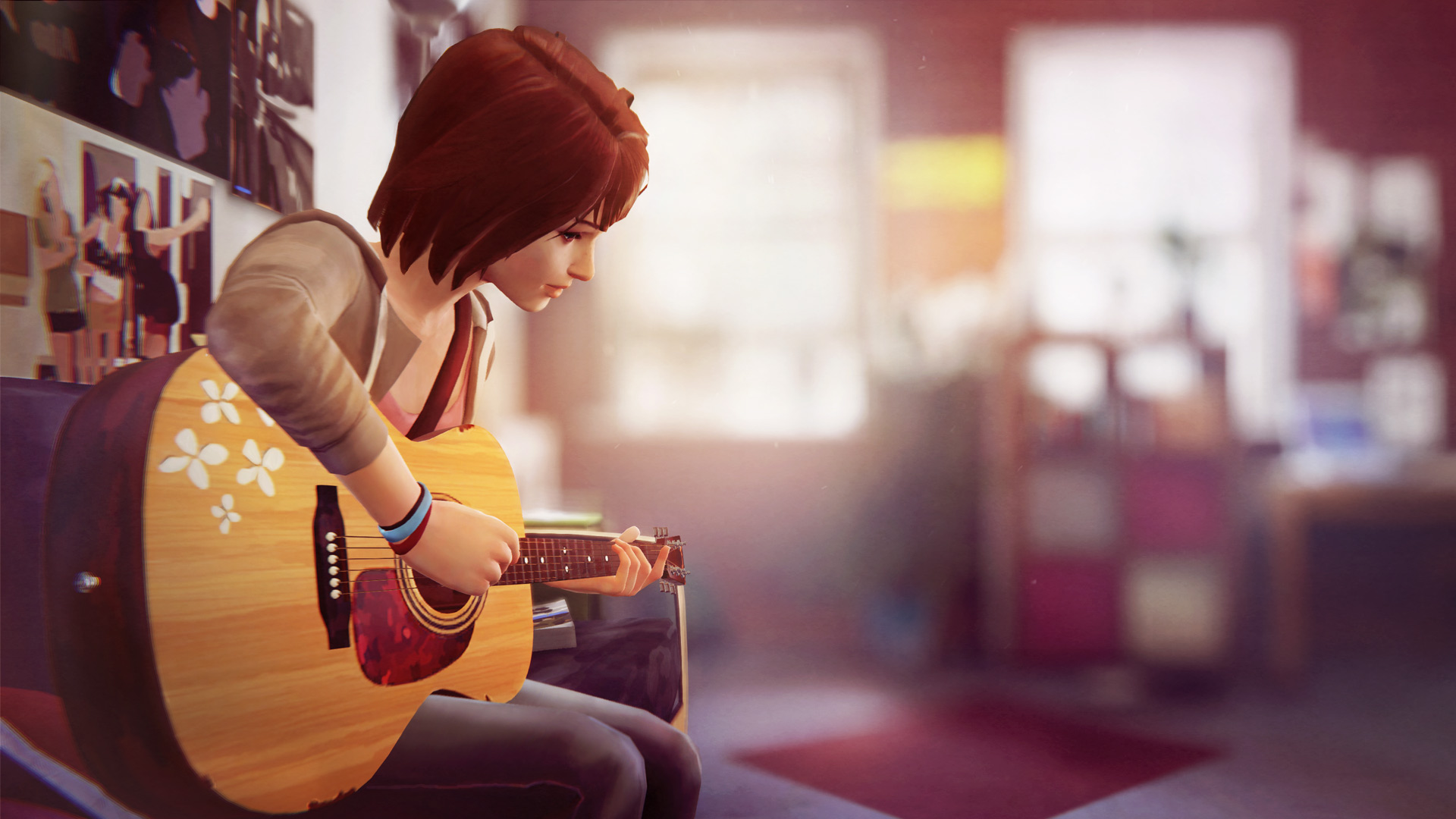 Max playing her guitar in Life is Strange