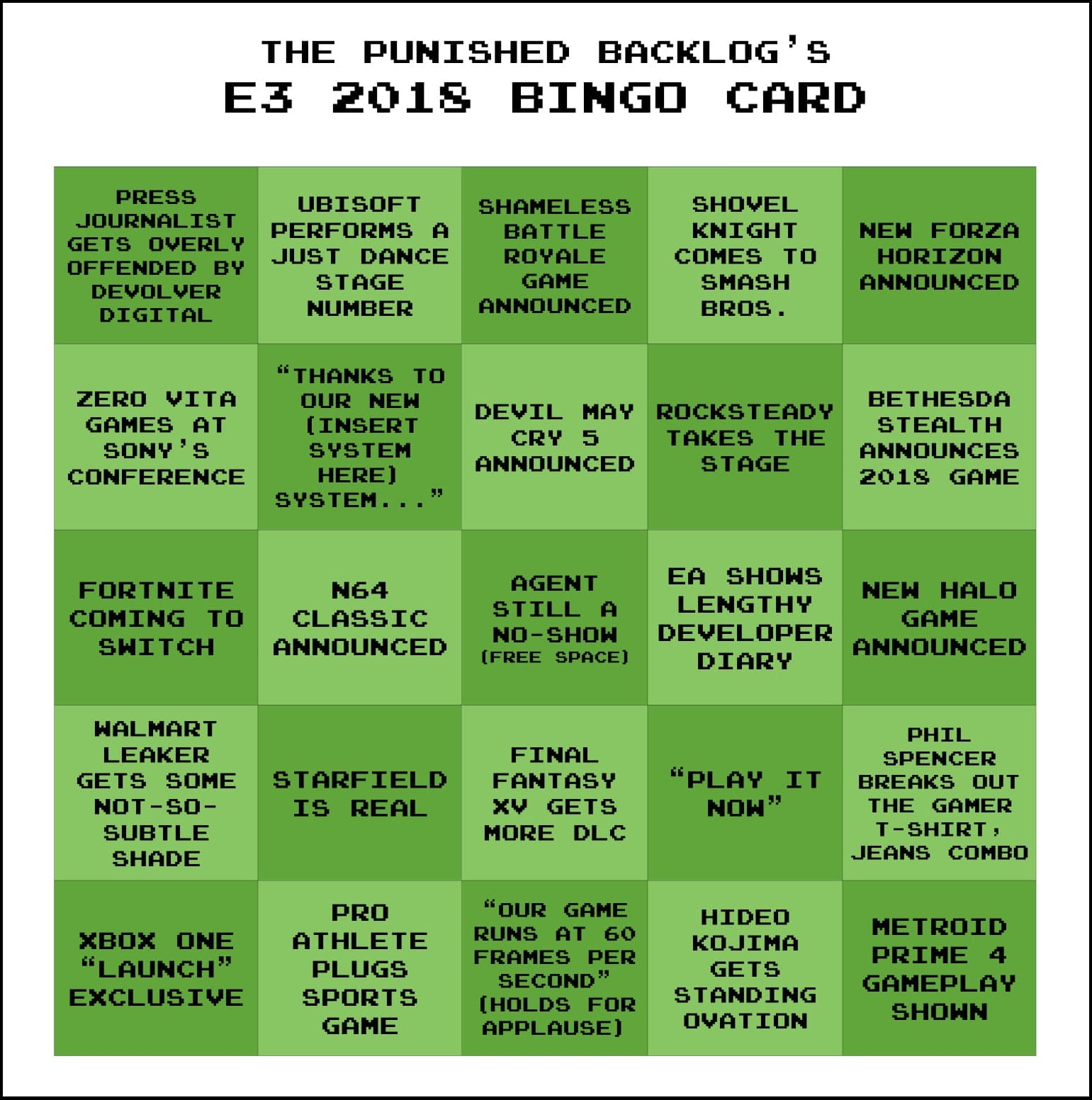 E3 2018 Bingo Card