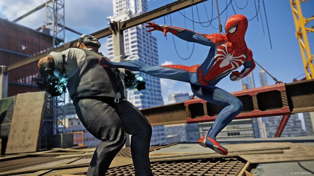 Marvel's Spider-Man - Spider-Man kicking one of Mr. Negative's goons