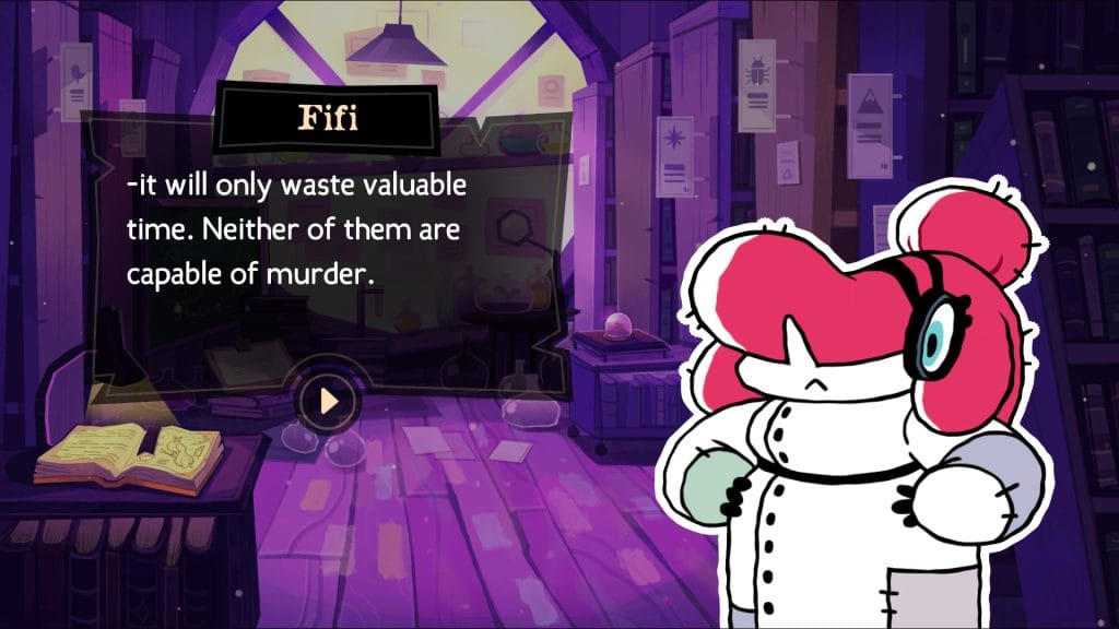 Tangle Tower - screenshot of an interrogation conversation with Fifi
