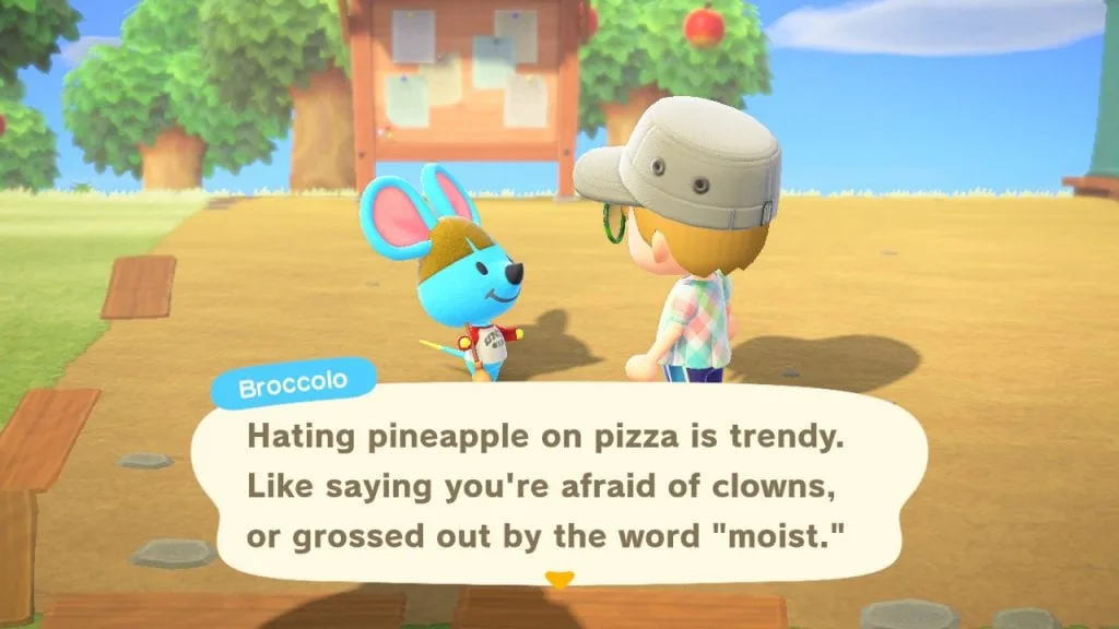 Animal Crossing: New Horizons - Broccolo dialogue about hating pineapple on pizza