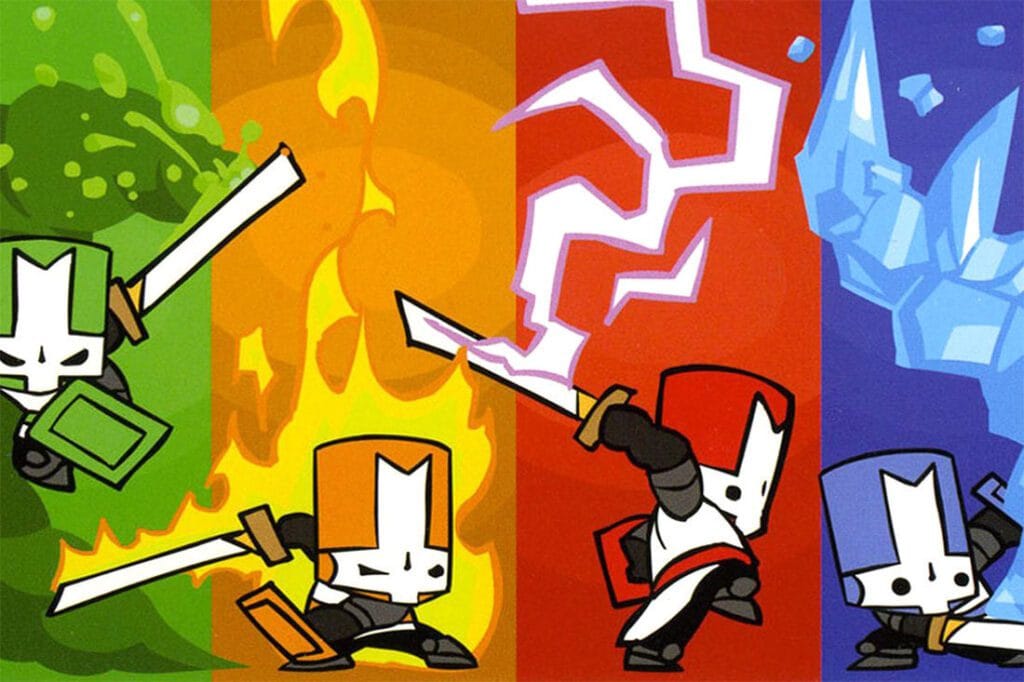 Castle Crashers - promotional image of four playable knights with different elemental abilities