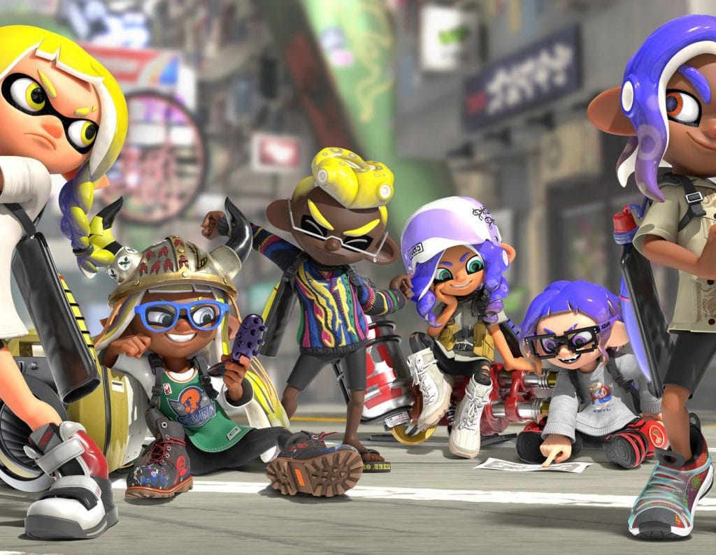 Splatoon 3 - Yellow and blue inklings and octolings about to battle in Turf Wars