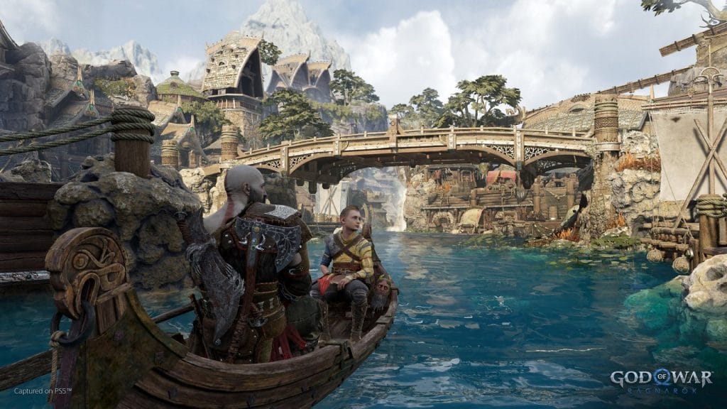God of War Ragnarok - Kratos and Atreus in a boat