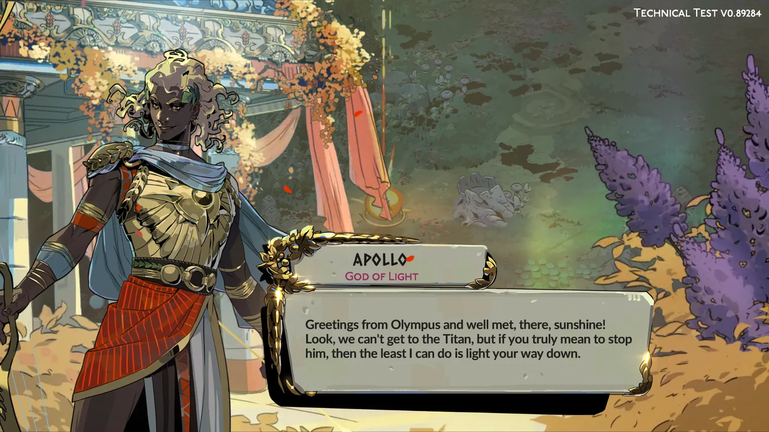 In-game art for Apollo, a new Hades II character
