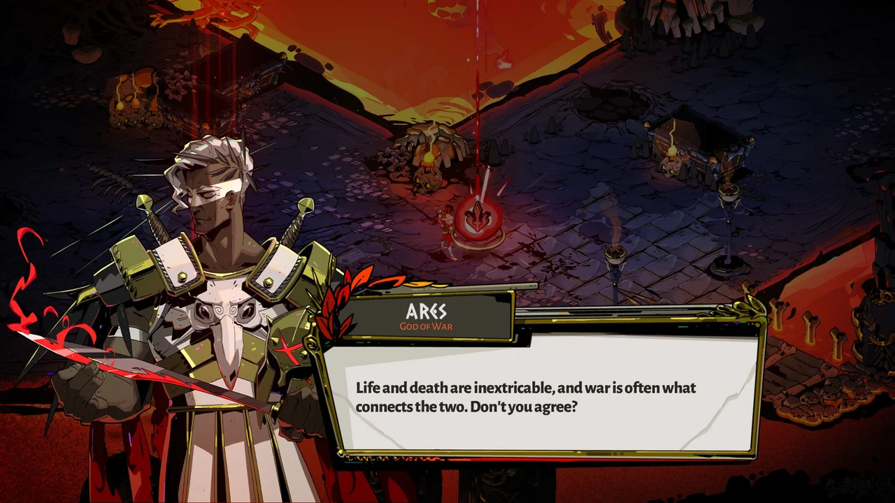 In-game art for Ares in Hades I
