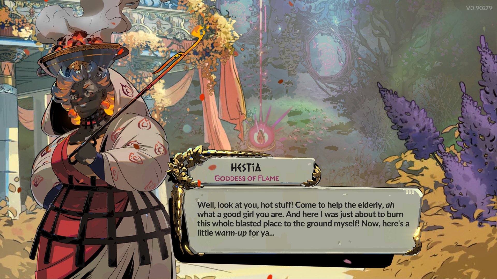 In-game art for Hestia, a new Hades II character