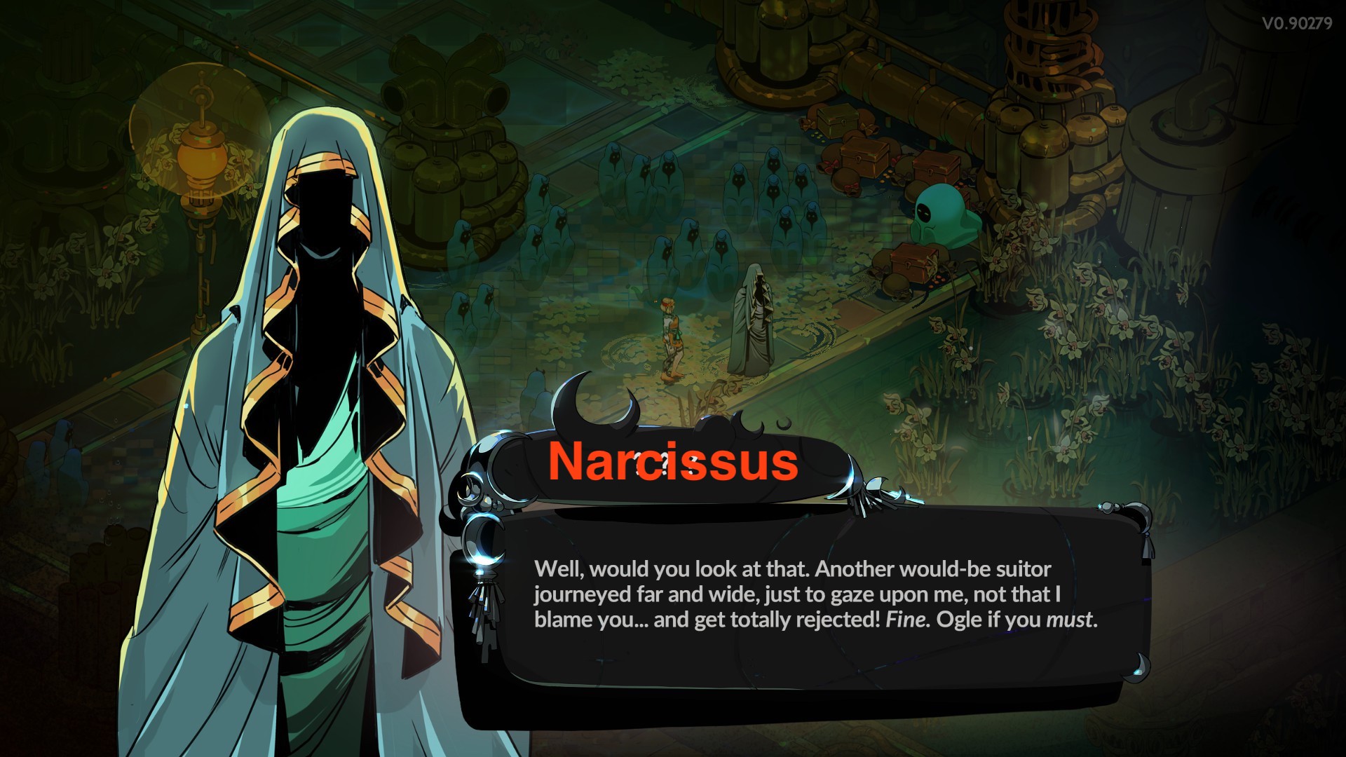 In-game art for Narcissus, a new Hades II character