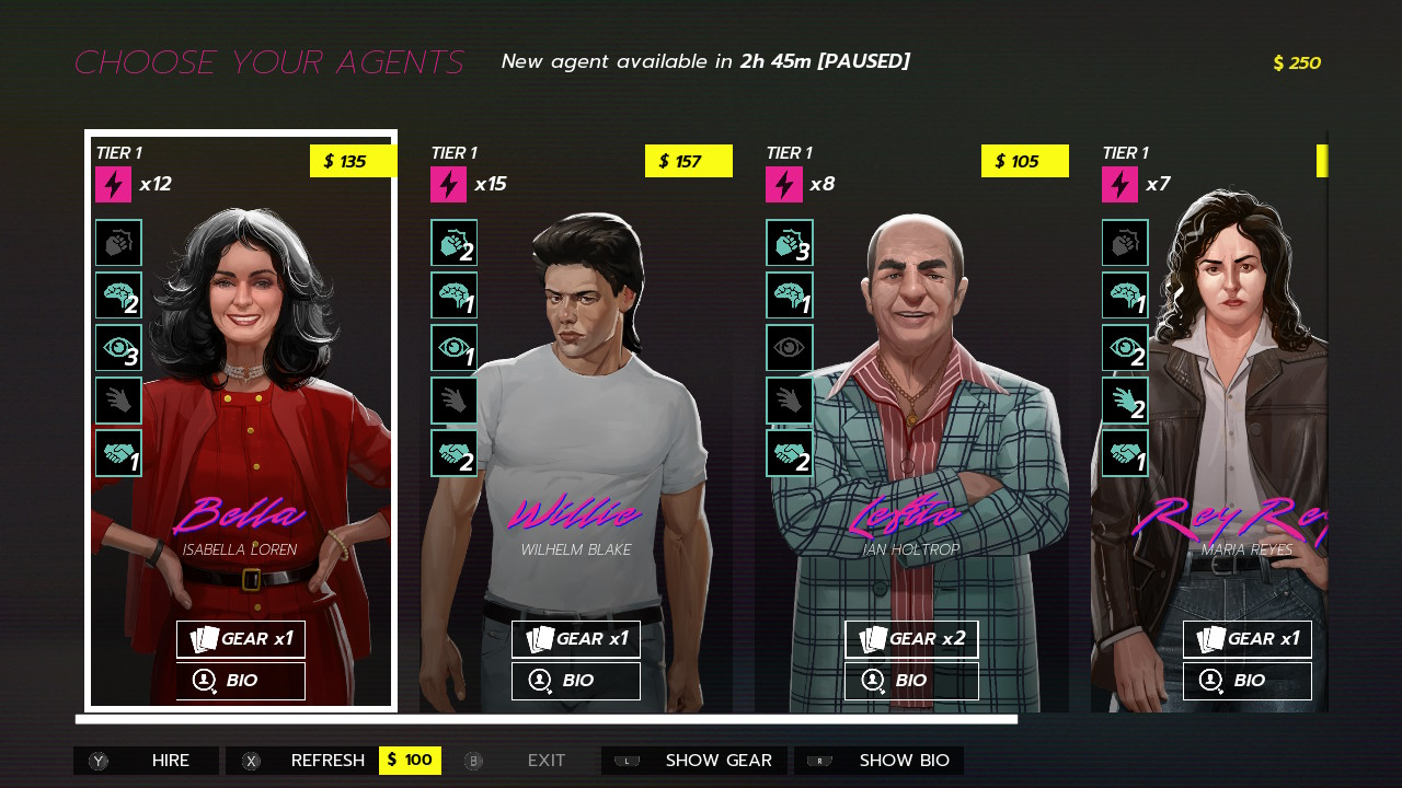 Rough Justice '84 choose your agents screen