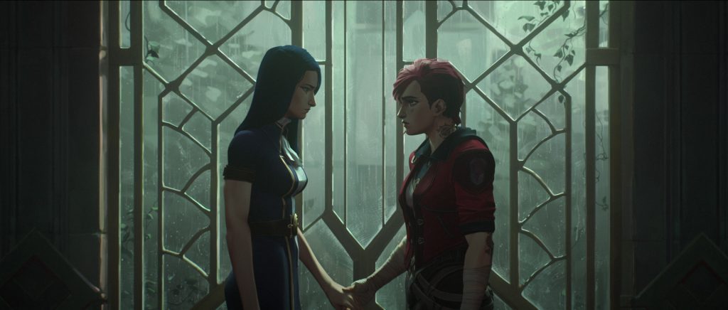 Arcane season two Vi and Caitlyn holding hands