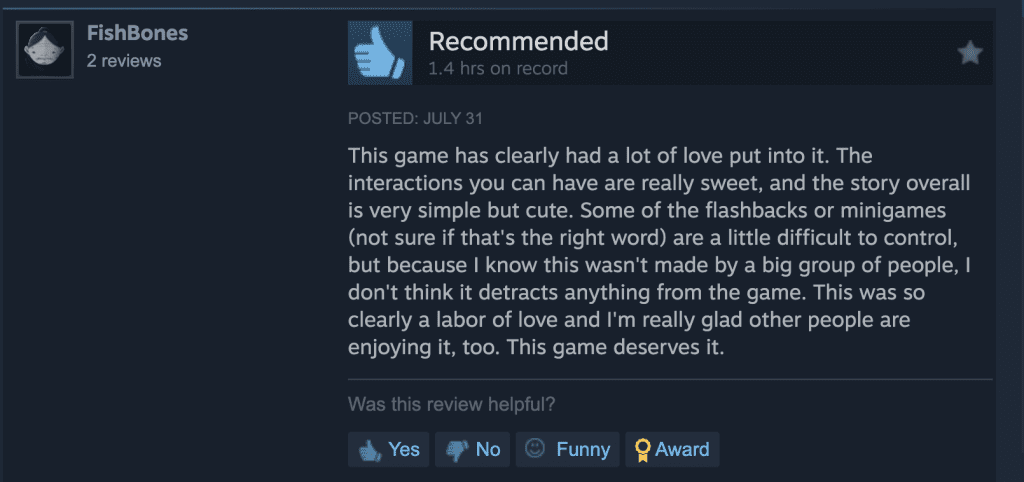 A Walk With Yiayia - Steam review screenshot from FishBones
