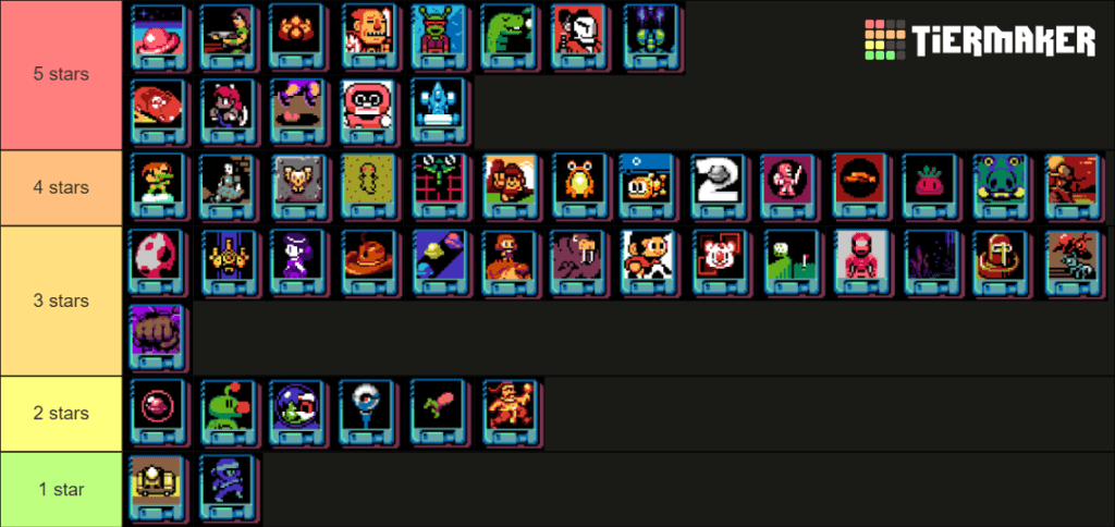 A Tiermaker tier list photo of all UFO 50 games ranked from best to worst