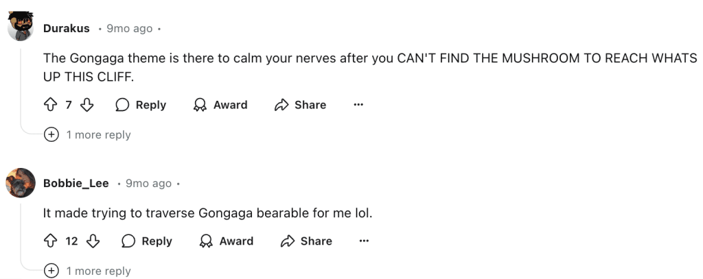 Gongaga region theme Reddit comments