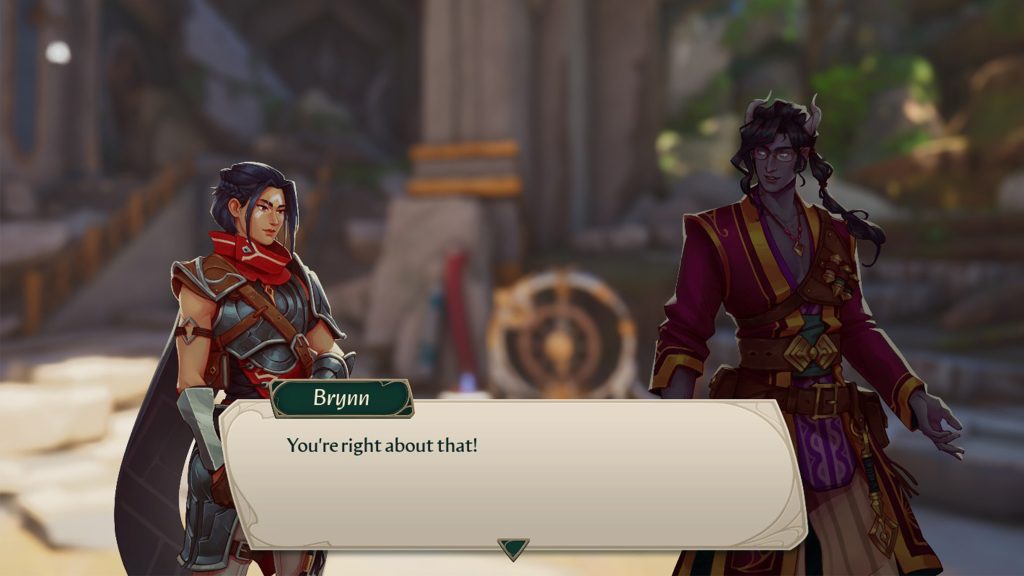Eternal Strands - screenshot of Brynn 2D character portrait and dialogue