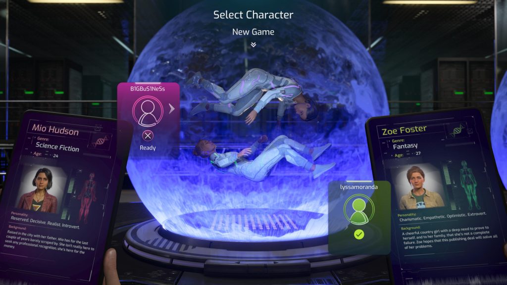 Photo of the character select screen in Split Fiction