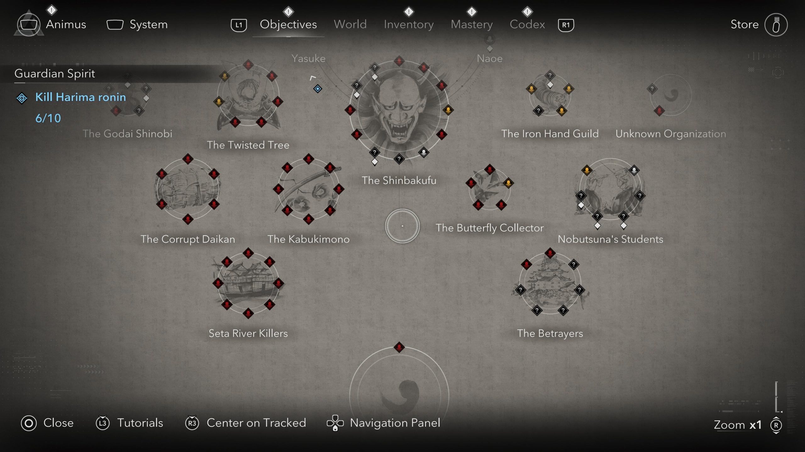 Assassin's Creed Shadows - Objectives menu screen