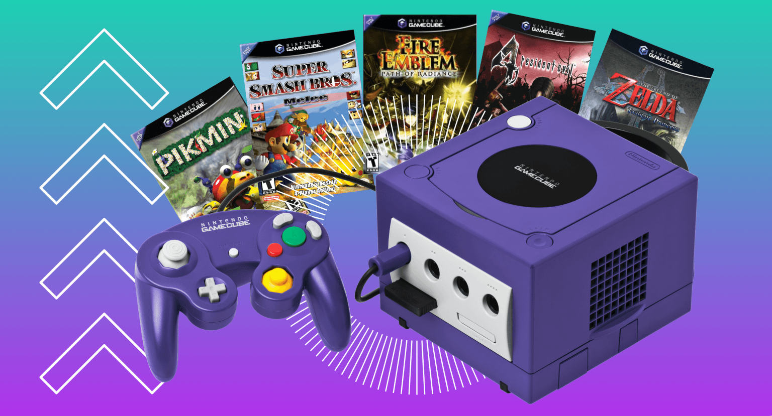 Best GameCube Games Cover: A photo of a GameCube surrounded by five covers