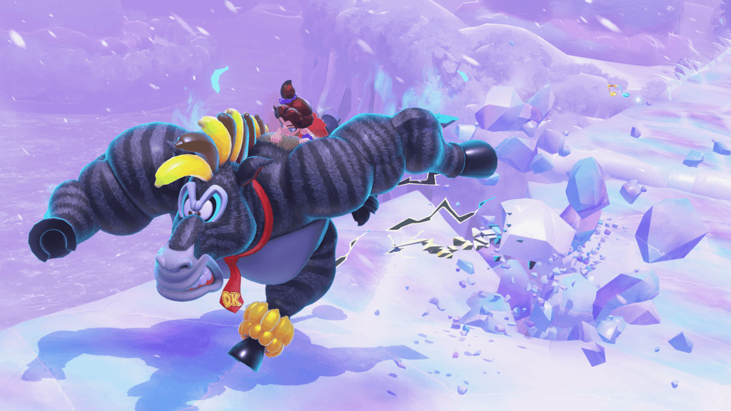 Donkey Kong Bananza Review - promo photo of DK in Zebra mode in the Freezer Layer