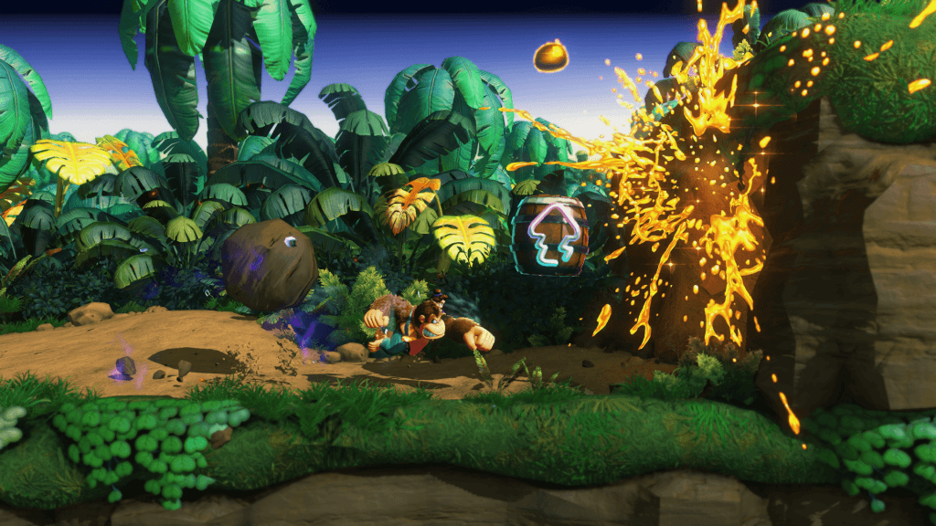 Donkey Kong Bananza Review - screenshot of a 2D platforming challenge level