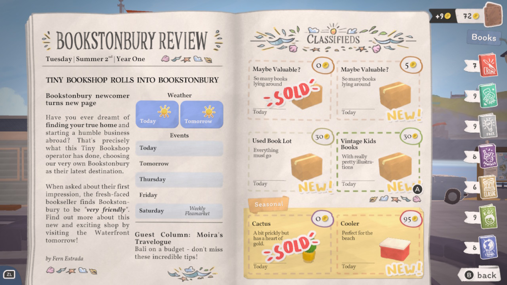 Tiny Bookshop review screenshot: Bookstonbury Review