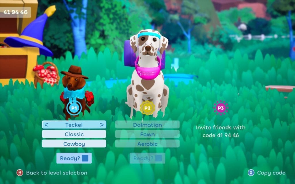 In the dog selection screen of Sheepherds!, you can pick out the dog breed, coloring, and outfits. 