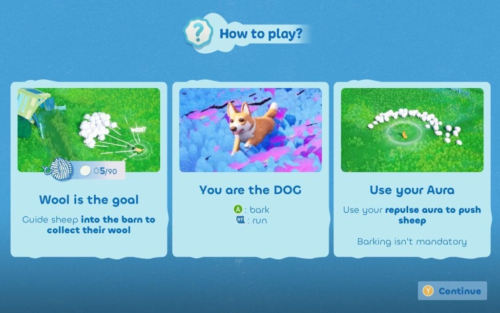 The instruction screen for Sheepherds! which explains that wool is the goal. 