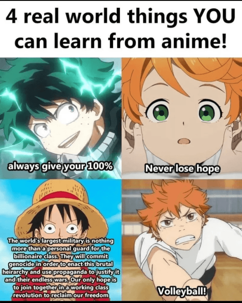 A meme about what you can learn from anime 