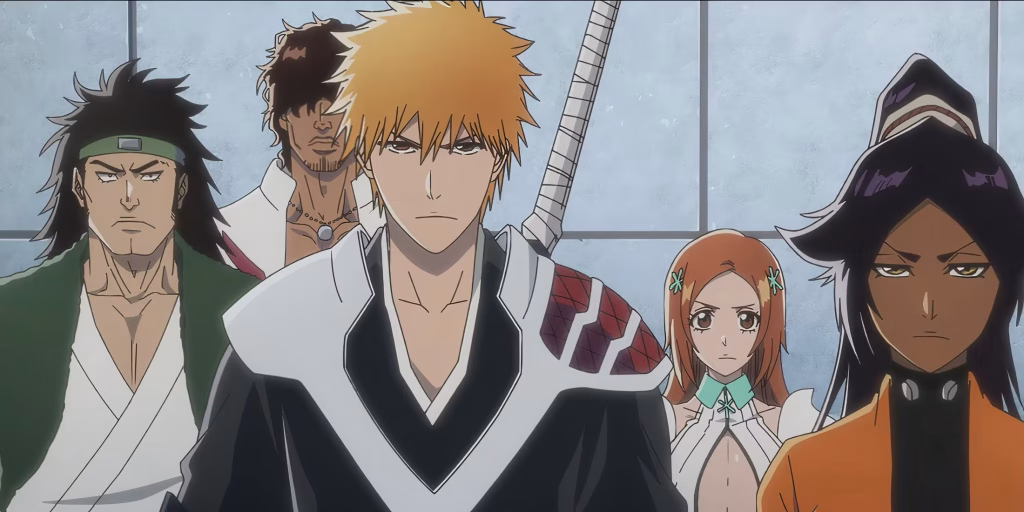 A screenshot of Bleach: The Thousand Year Blood War with characters looking determined for a fight