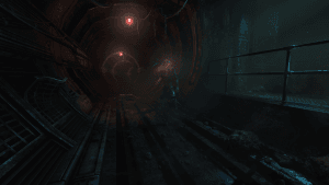 A screenshot of SOMA, a 2015 horror game with an astronaut exploring an abandoned space station