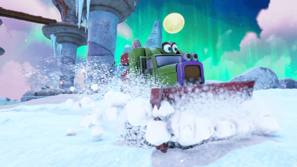 Yooka-Replaylee Review - screenshot of the two protagonists turning into a snowplow