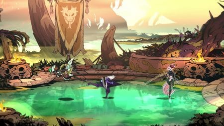 Absolum Review: Streets of Hades Absolum Review - Galandra fighting the two warrior sisters at the arena