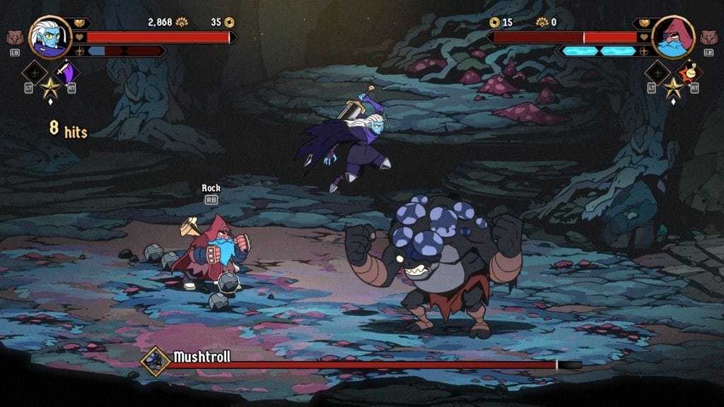 Absolum review - screenshot of the Mushtroll boss battle