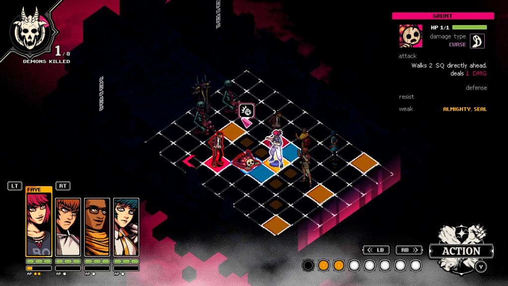 Demonschool Review - screenshot of the game's tactical, grid-based gameplay
