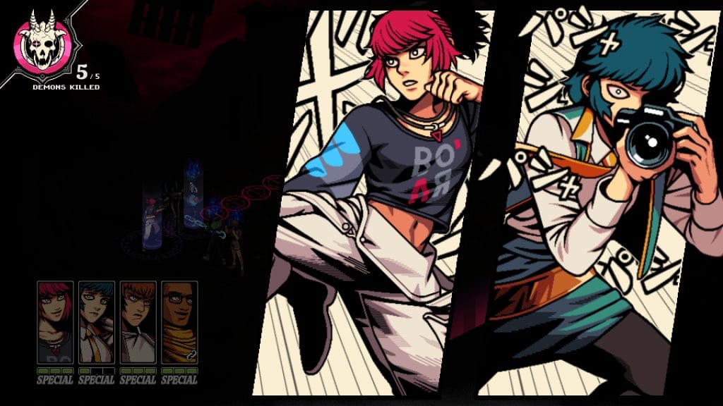 Demonschool Review - screenshot of a team-up attack between Faye and Namako