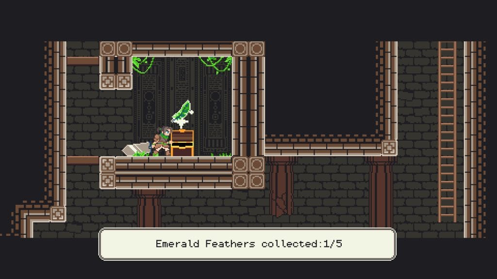 GigaSword Review - Ezra opening a chest containing a feather