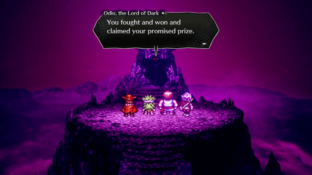 Live A Live - Screenshot of Odio being confronted by the other heroes