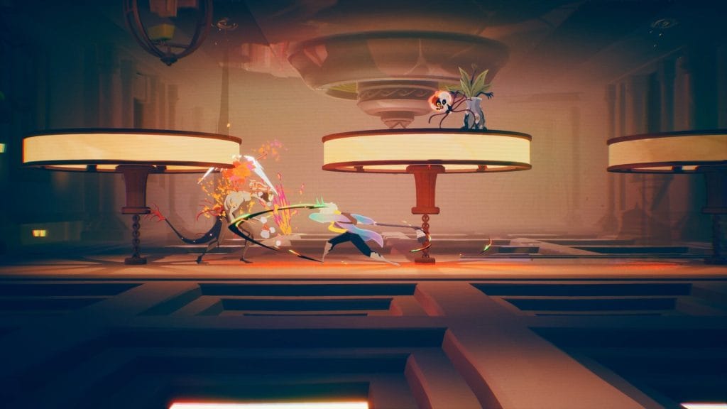 Possessor(s) Review - screenshot of Luca fighting a pair of enemies in a large, well-lit room