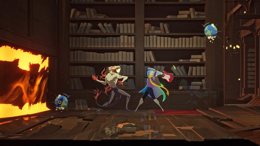 Possessor(s) Review - screenshot of protagonist Luca fighting a demon using a guitar