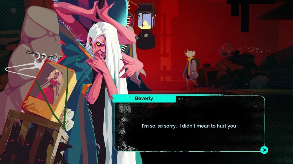 Possessor(s) Review - dialogue screen of the demon Beverly during a cutscene