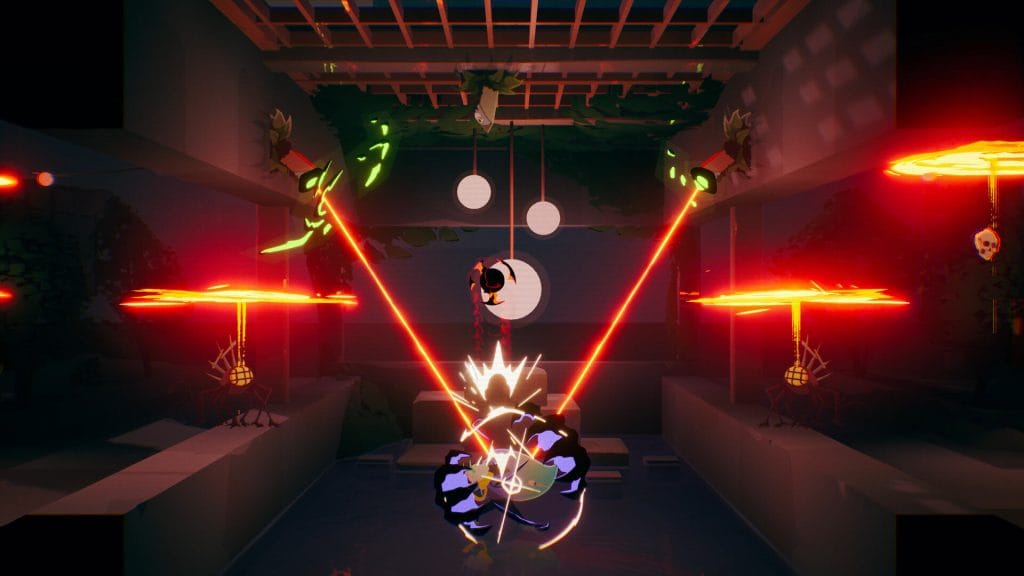 Possessor(s) Review - screenshot of Luca fighting sentient objects shooting red lasers