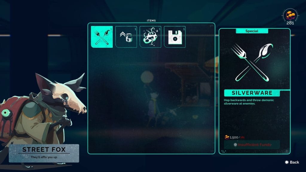 Possessor(s) Review - screenshot of Luca buying items from the shopkeeper Street Fox