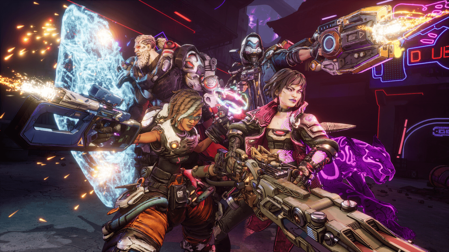 A promotional image of Borderlands 4 showing playable characters