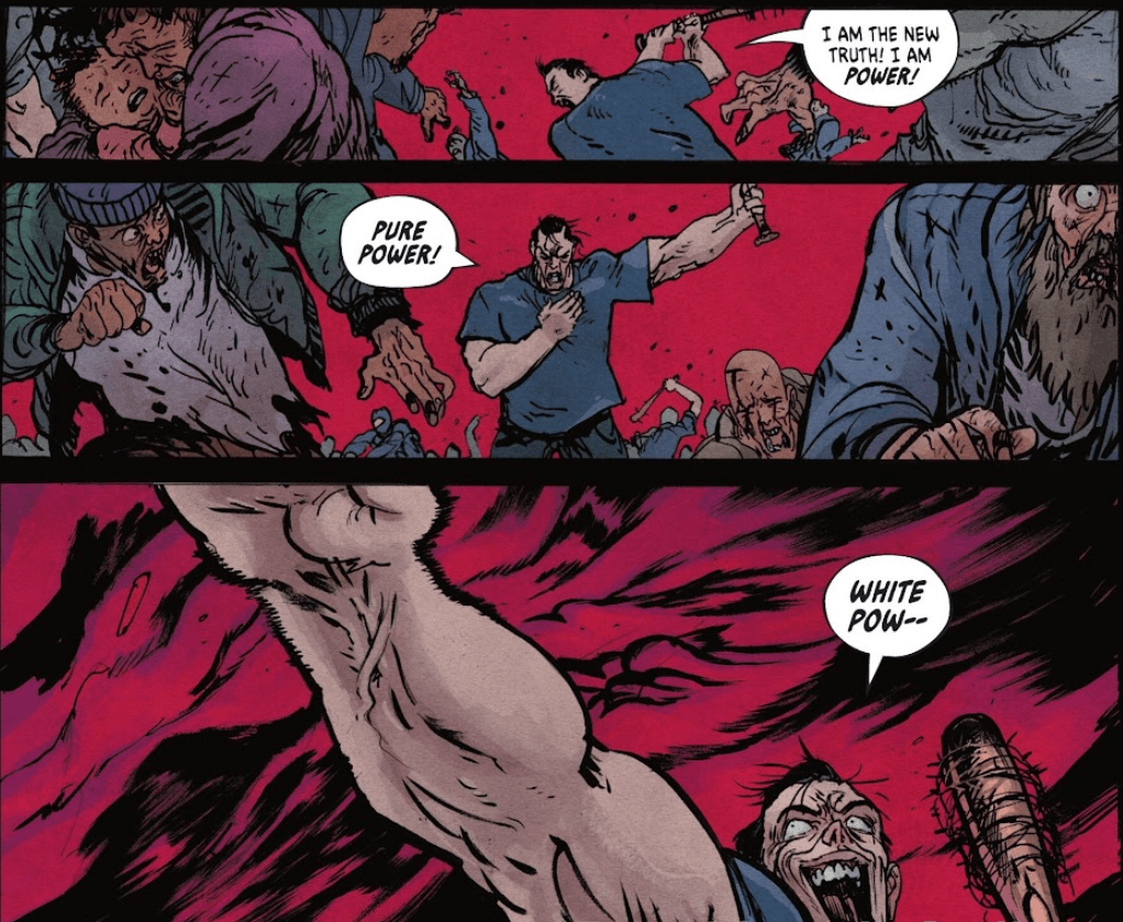 A screenshot of the Absolute Batman comic series showing Batman fighting white power neo-nazis
