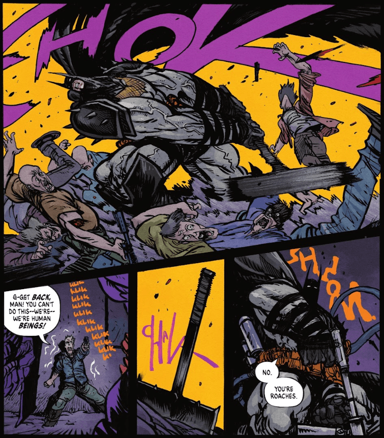 A screenshot of the Absolute Batman comic series showing Batman calling white neo-Nazis "roaches"