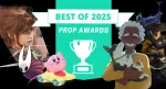 A graphic promoting a fake set of gaming awards with text for The Best of 2025 in Video Games: The Punished Backlog's Prop Awards and characters from some of the games, like Sciel from Clair Obscur: Expedition 33, Hornet from Silksong, Kirby from Air Riders, Chase and Beef from Dispatch, Atsu from Ghost of Yotei, and cover of Elden Ring Nightrein