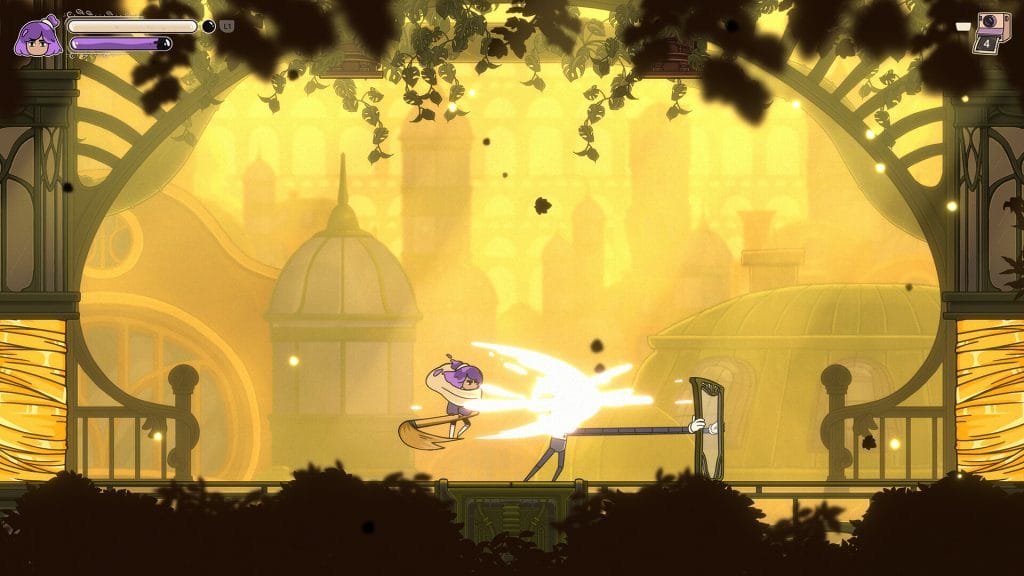 Constance Review - screenshot of Constance battling an enemy with her magical paint brush