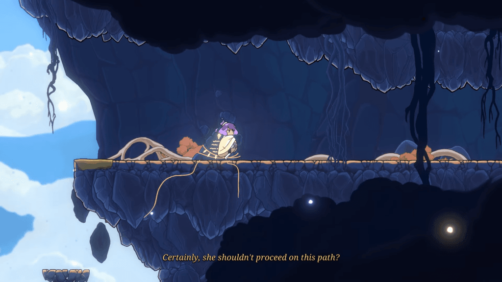 Constance Review - screenshot of Constance listening to her inner voice during the game's tutorial