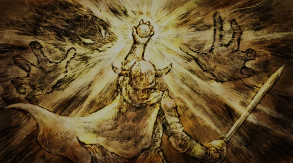 Dragon Quest I HD-2D Remake - in-game concept art of the hero holding up a magic orb