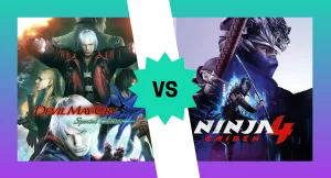 A graphic showing a comparison between Devil May Cry 4 and Ninja Gaiden 4, two stylish action games.