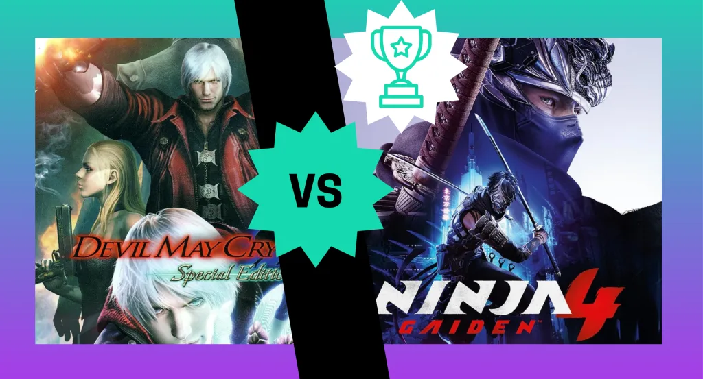 A graphic showing a comparison between Devil May Cry 4 and Ninja Gaiden 4, with the latter as the winner. 